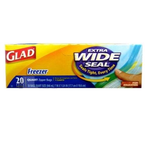GLAD QUART FREEZER BAGS 20CT 12/CASE