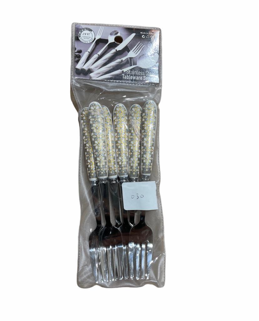HKC S.STEEL TEA FORK W/ CERAMIC HANDLE 20hk030  6 PCS