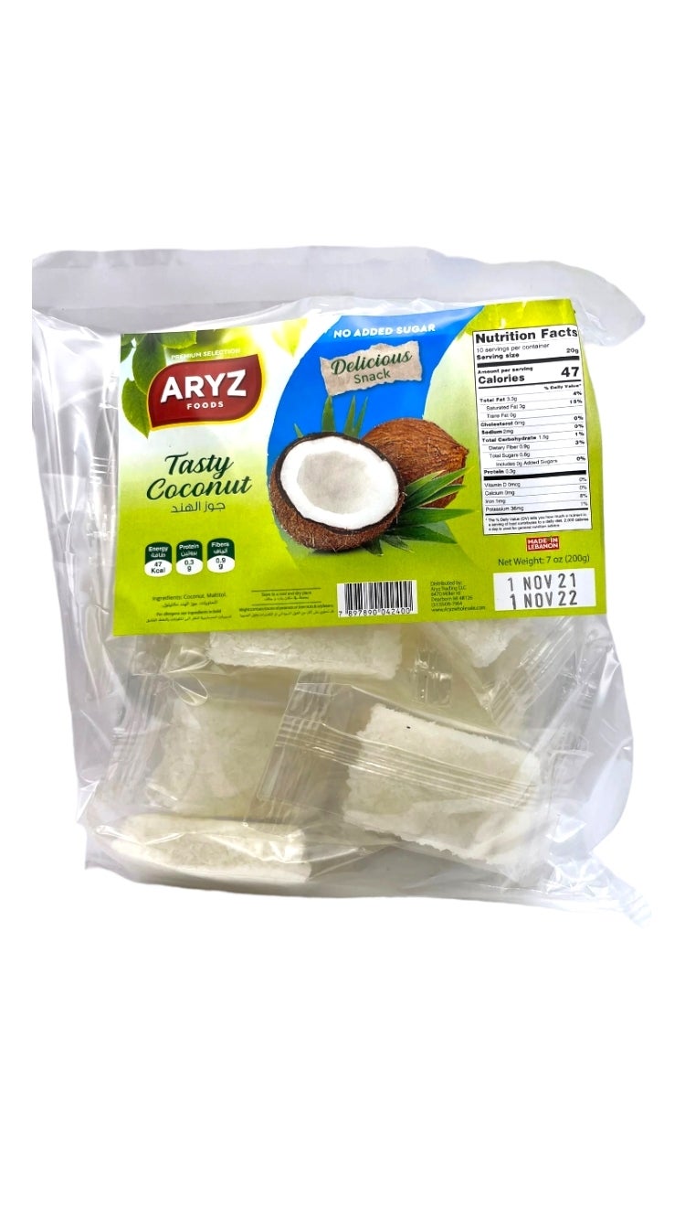 ARYZ TREATS BAGS COCONUT CHEWY 200G 32/CASE
