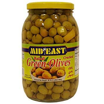 MIDEAST BALADI GREEN CRACKED OLIVES 4.4 LB 6/CASE