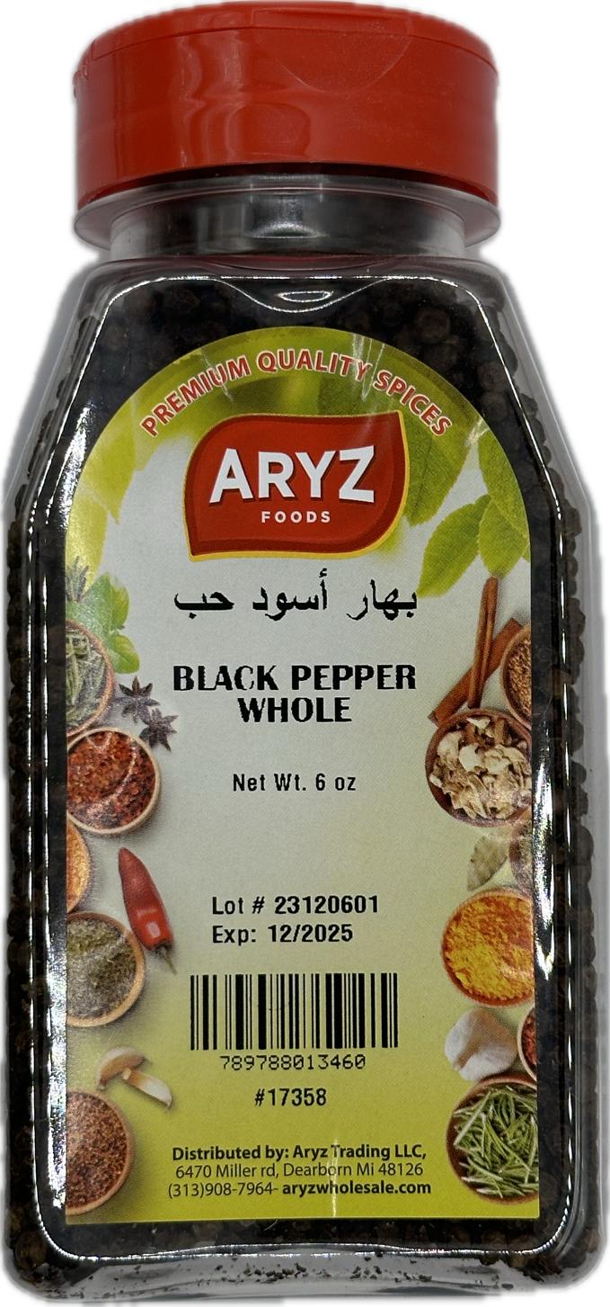 ARYZ SPICES BLACK PEPPER WHOLE 7 OZ 12/CASE