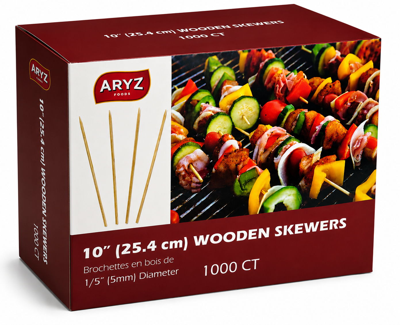 *ARYZ SKEWERS BAMBOO STICKS 10'' 1000CT 4/CASE (21HK163)