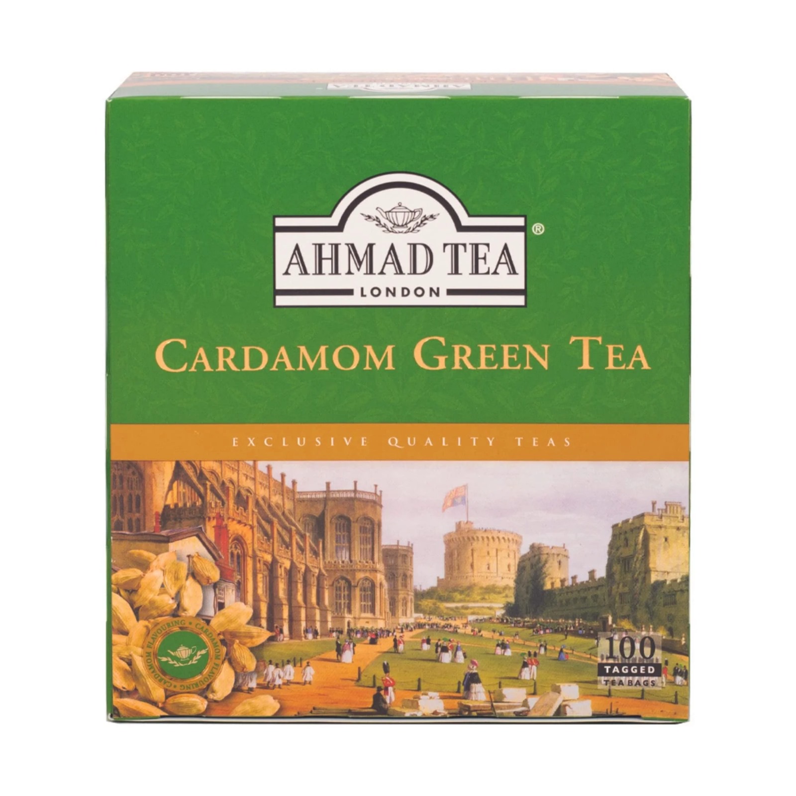 AHMAD TEA BAGS GREEN TEA CARDAMOM 100CT 12/CASE.