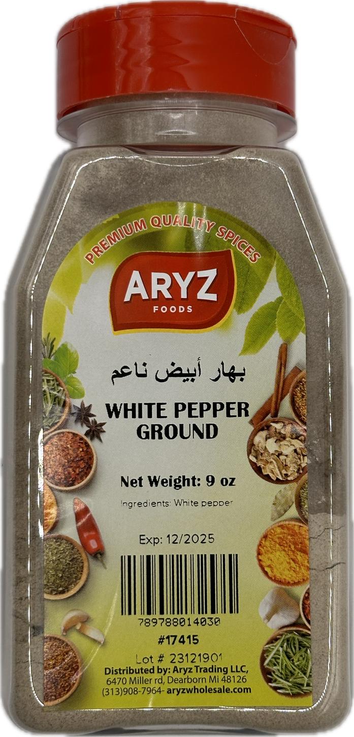 ARYZ SPICES WHITE PEPPER GROUND 8OZ 12/CASE